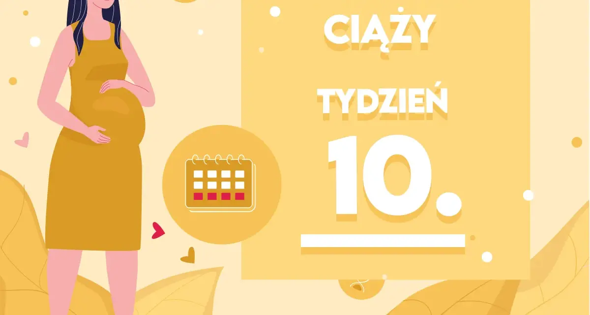 Kobieta w żółtej sukience, w 10 tygodniu ciąży. Kalendarz ciąży, tydzień 10.