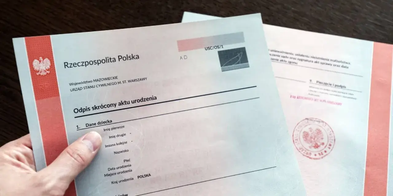Odpis aktu urodzenia, niezbędny do wyrobienia PESEL dla noworodka. Dokument zawiera dane dziecka i rodziców.