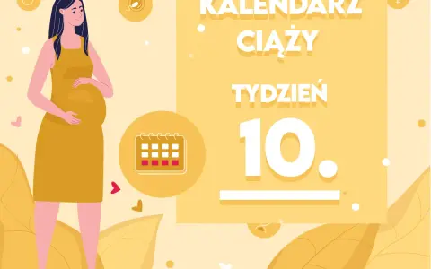 Kobieta w żółtej sukience, w 10 tygodniu ciąży. Kalendarz ciąży, tydzień 10.