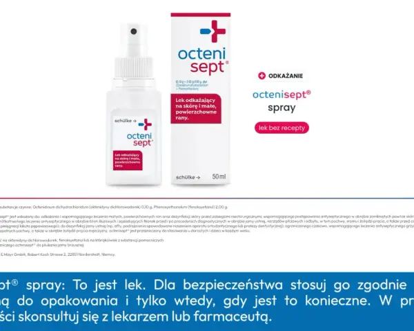 Octenisept spray do odkażania małych, powierzchownych ran. Domowe sposoby na przyspieszenie gojenia ran obejmują jego stosowanie.