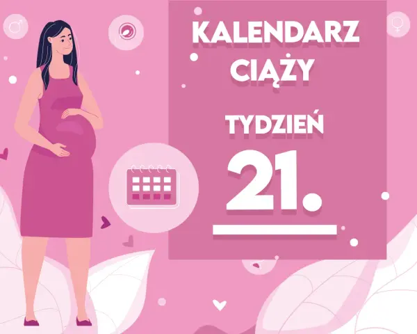 Kobieta w 21. tygodniu ciąży. Kalendarz ciąży przypomina, kiedy wybrać położną.