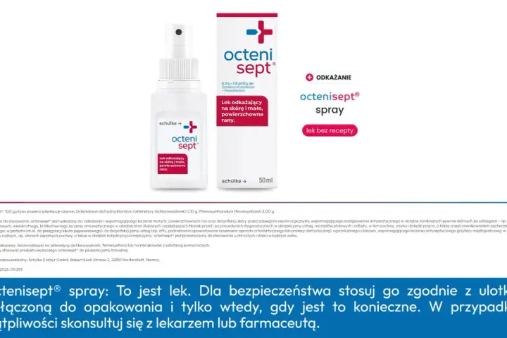 Octenisept spray do odkażania małych, powierzchownych ran. Domowe sposoby na przyspieszenie gojenia ran obejmują jego stosowanie.