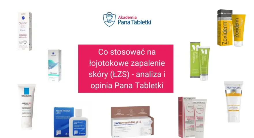 Kremy i preparaty na łojotokowe zapalenie skóry (ŁZS), takie jak Oliprox, Zoxiderm, Kerium DS, Sensibio DS+ i inne, jako lek na swędzenie skóry.