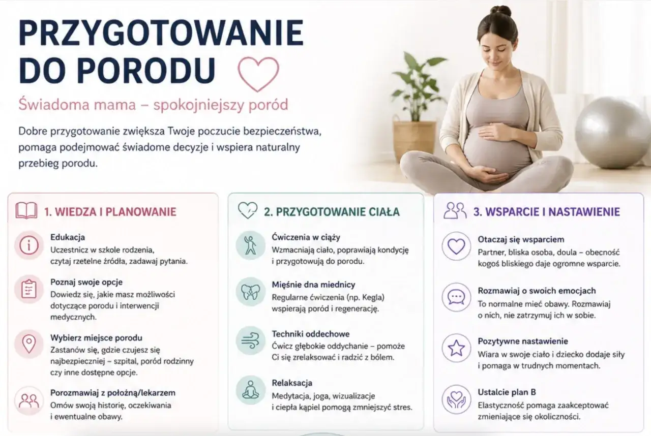 Plan porodu wzór: wiedza, przygotowanie ciała i wsparcie dla świadomej mamy. Ciężarna kobieta siedzi, trzymając się za brzuch.